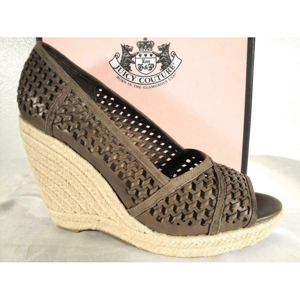 Juicy Couture Kinder Leather Espadrille Wedge Heel Women's 9.5 Green NIB